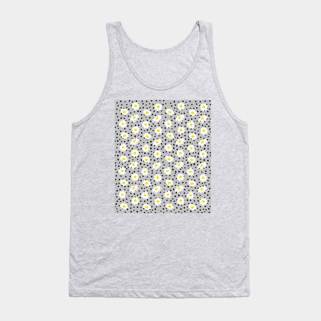 Daisy Ditsy Pattern on Grey with Black Polka Dot Tank Top by OneThreeSix